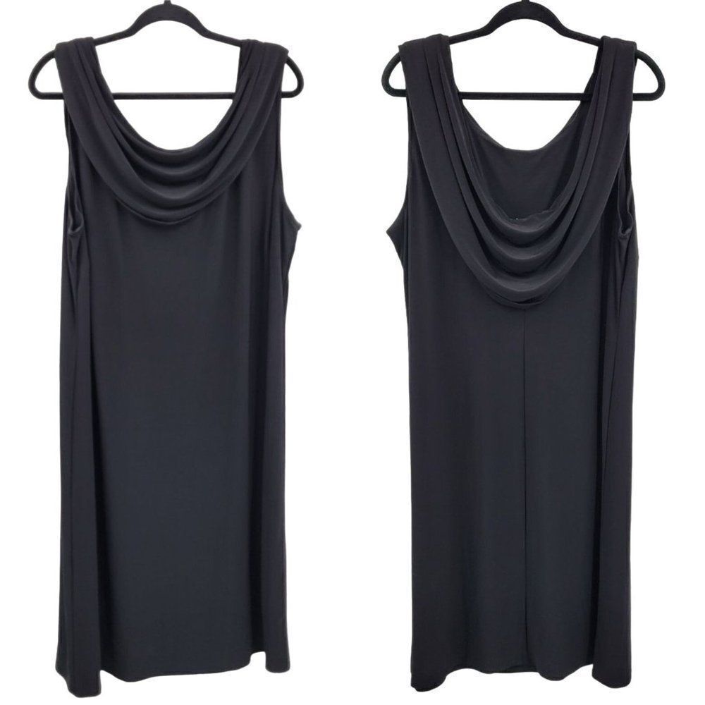 90s Lane Bryant Cocktail Dress 22/24 3X Black Slinky Cowl Neck Plunging Back USA
